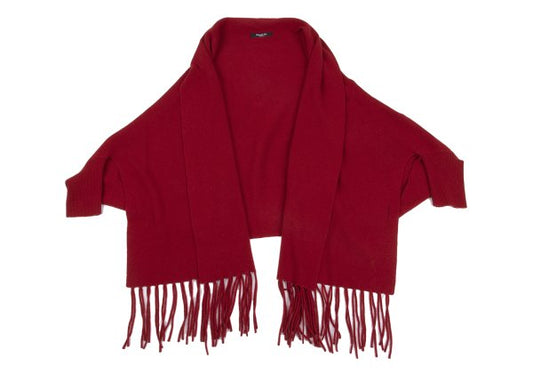 HIROKO BIS Wool Blend Fringe Knit Bolero Red Size 13AB
