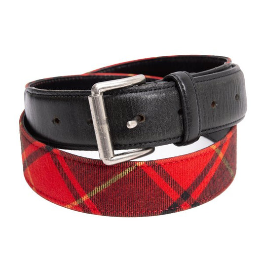 COMME des GARCONS HOMME Leather Trim Tartan Check Belt Red