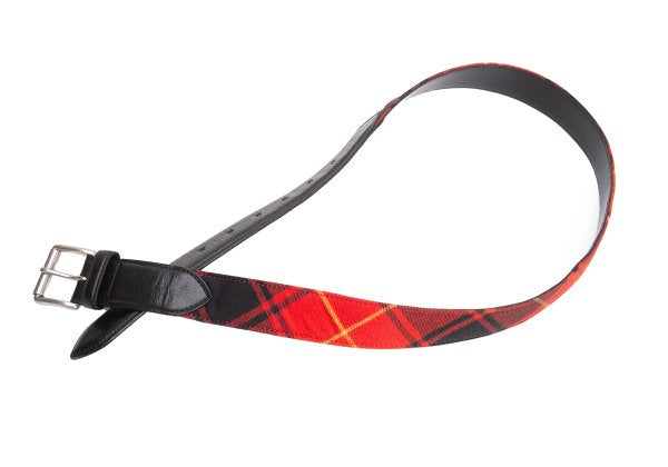 COMME des GARCONS HOMME Leather Trim Tartan Check Belt Red
