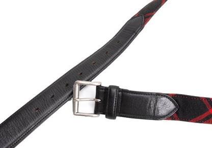 COMME des GARCONS HOMME Leather Trim Tartan Check Belt Red