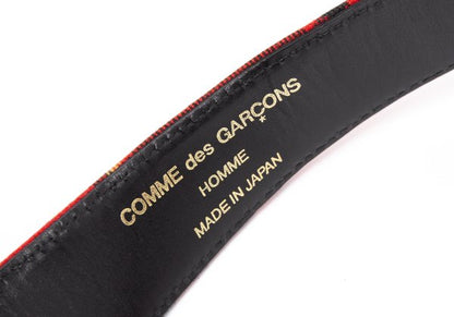 COMME des GARCONS HOMME Leather Trim Tartan Check Belt Red