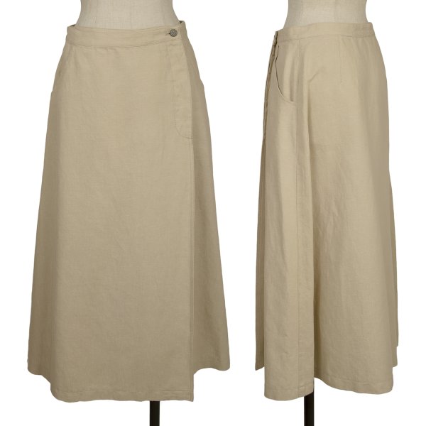 Mademoiselle NON NON Linen Cotton Wrap Skirt Beige Size 38M