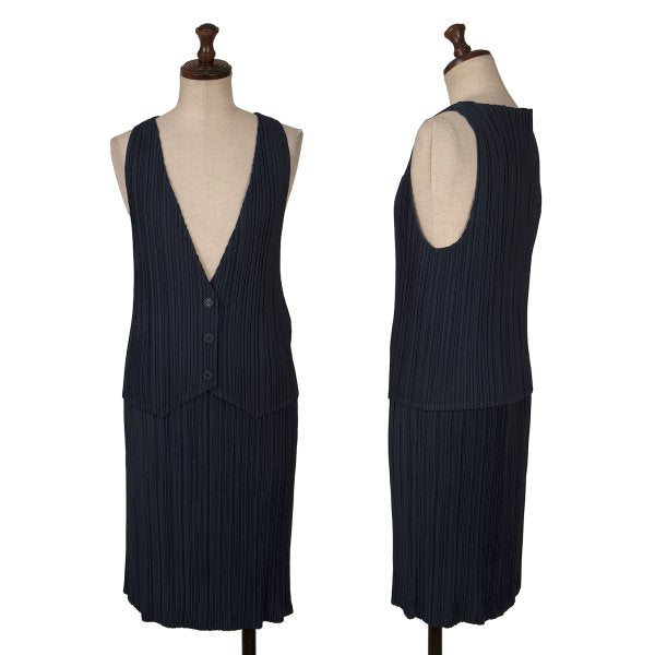 ISSEY MIYAKE Pleated Vest Blue Size F