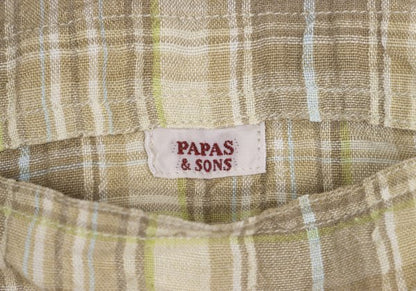 PAPAS&SONS Beige Linen Cotton Button-Down Shirt Size 48M