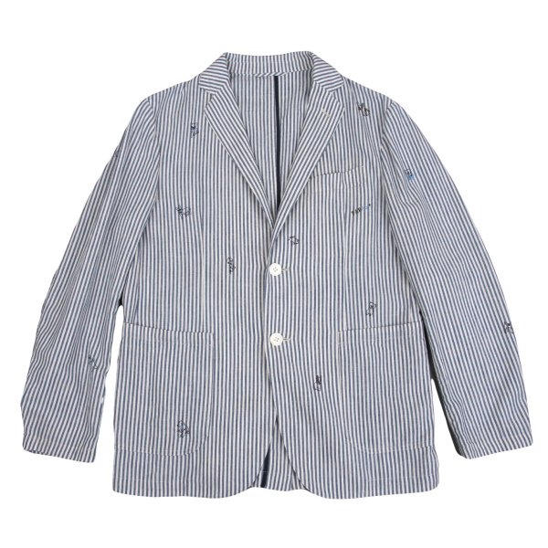 Papas Cotton Linen Animal Logo Stripe Jacket Navy Size S