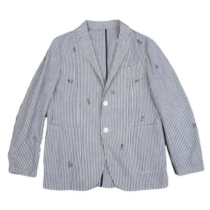 Papas Cotton Linen Animal Logo Stripe Jacket Navy Size S
