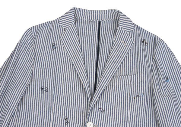 Papas Cotton Linen Animal Logo Stripe Jacket Navy Size S