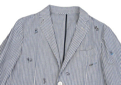 Papas Cotton Linen Animal Logo Stripe Jacket Navy Size S