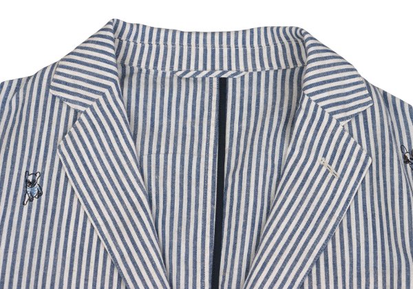 Papas Cotton Linen Animal Logo Stripe Jacket Navy Size S