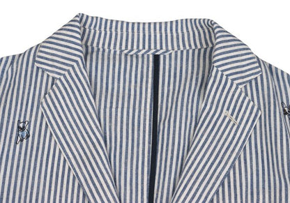 Papas Cotton Linen Animal Logo Stripe Jacket Navy Size S