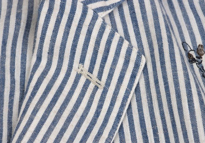 Papas Cotton Linen Animal Logo Stripe Jacket Navy Size S