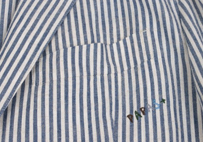 Papas Cotton Linen Animal Logo Stripe Jacket Navy Size S