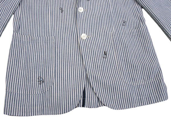 Papas Cotton Linen Animal Logo Stripe Jacket Navy Size S