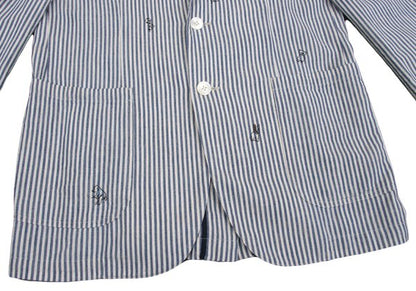 Papas Cotton Linen Animal Logo Stripe Jacket Navy Size S