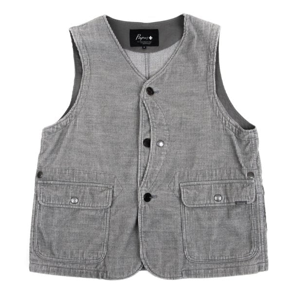 Papas Cotton Wool Corduroy Paneled Vest Gray Size M