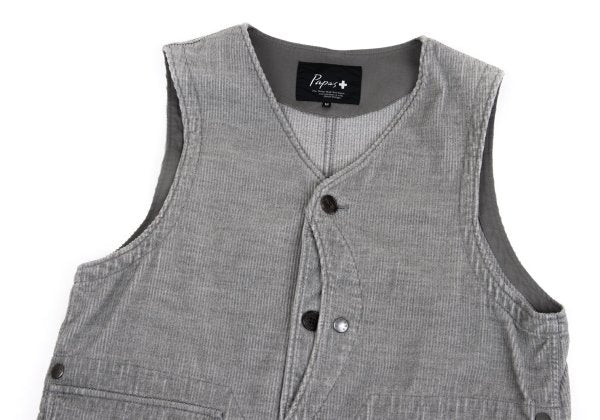 Papas Cotton Wool Corduroy Paneled Vest Gray Size M