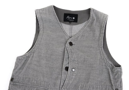 Papas Cotton Wool Corduroy Paneled Vest Gray Size M