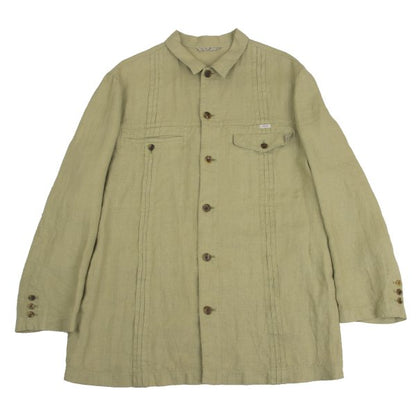 Papas Linen Lapel Tuck Design Jacket Chartreuse Size 50L