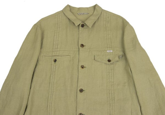 Papas Linen Lapel Tuck Design Jacket Chartreuse Size 50L