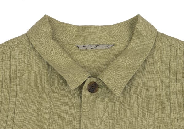 Papas Linen Lapel Tuck Design Jacket Chartreuse Size 50L