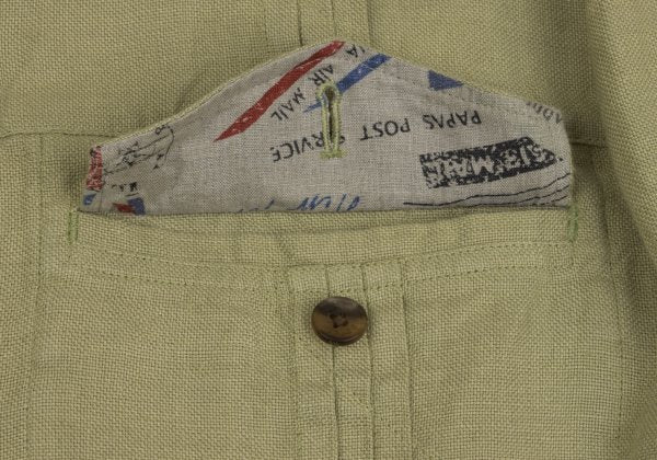 Papas Linen Lapel Tuck Design Jacket Chartreuse Size 50L
