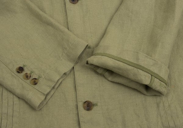 Papas Linen Lapel Tuck Design Jacket Chartreuse Size 50L