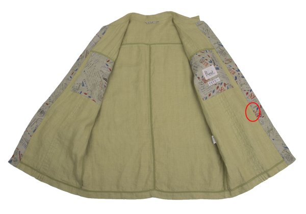 Papas Linen Lapel Tuck Design Jacket Chartreuse Size 50L