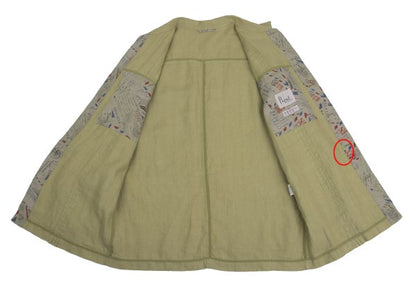 Papas Linen Lapel Tuck Design Jacket Chartreuse Size 50L