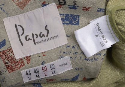 Papas Linen Lapel Tuck Design Jacket Chartreuse Size 50L