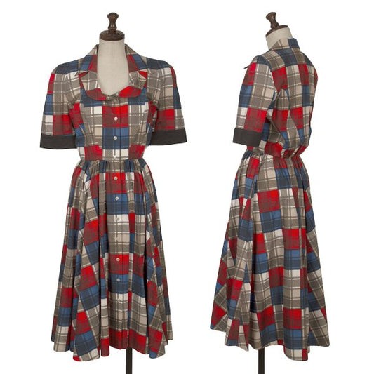Thierry Mugler Cotton Check Print Dress Multi Size 7AR