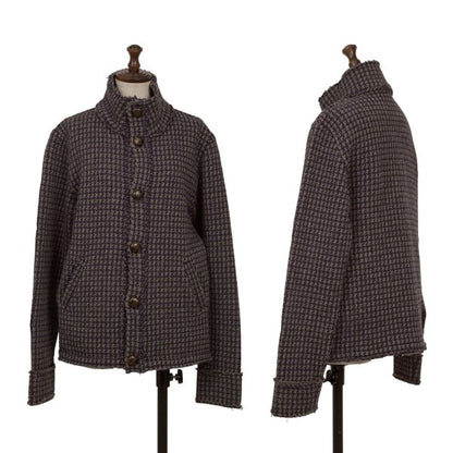 roberto collina Wool Houndstooth Stand Jacket Brown Size 46