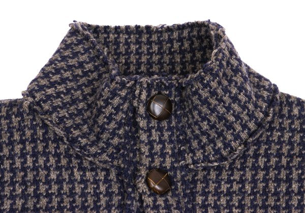 roberto collina Wool Houndstooth Stand Jacket Brown Size 46