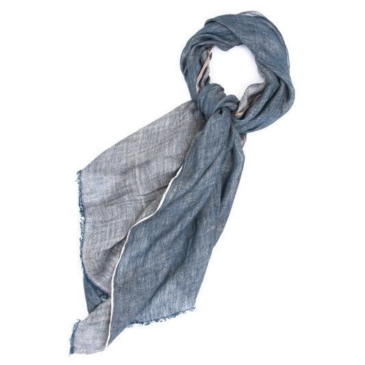 45rpm Fringed Linen Scarf Blue
