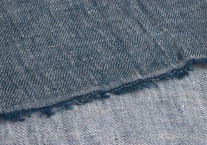 45rpm Fringed Linen Scarf Blue