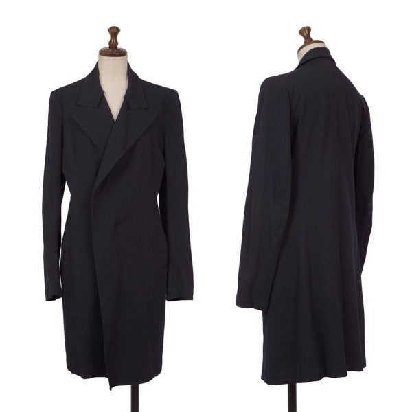 Y's Wool Rayon Raw Edge Snap Long Jacket Blue Size 1