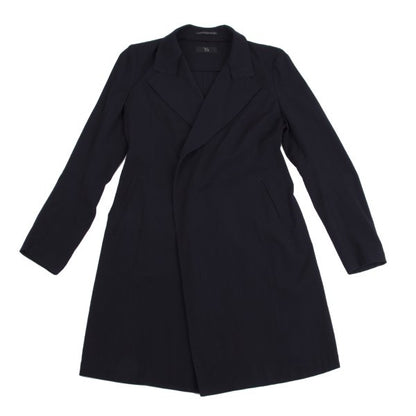 Y's Wool Rayon Raw Edge Snap Long Jacket Blue Size 1