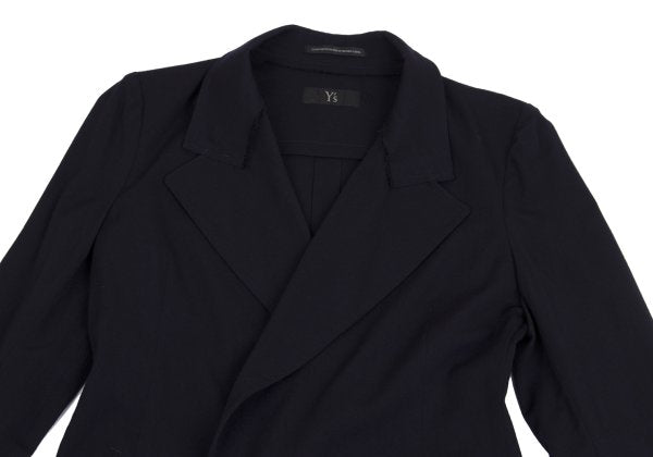 Y's Wool Rayon Raw Edge Snap Long Jacket Blue Size 1