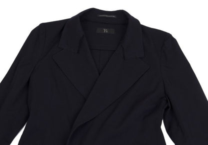 Y's Wool Rayon Raw Edge Snap Long Jacket Blue Size 1