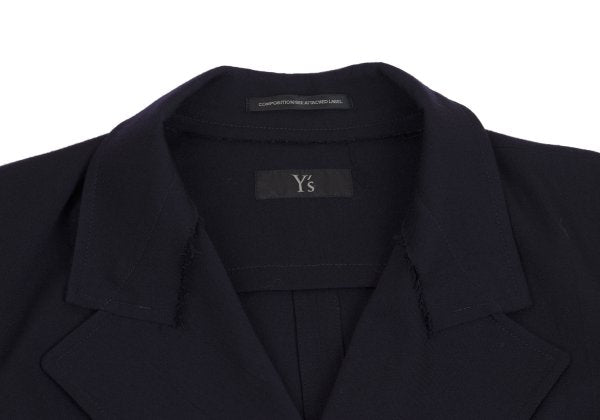 Y's Wool Rayon Raw Edge Snap Long Jacket Blue Size 1