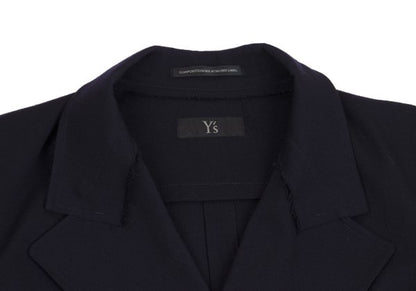 Y's Wool Rayon Raw Edge Snap Long Jacket Blue Size 1