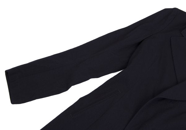Y's Wool Rayon Raw Edge Snap Long Jacket Blue Size 1