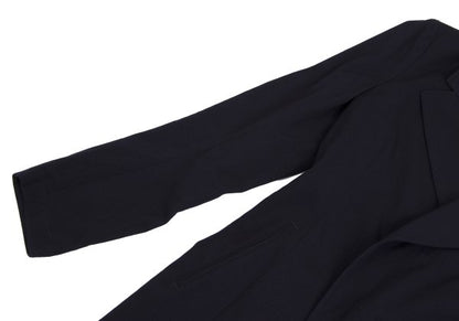 Y's Wool Rayon Raw Edge Snap Long Jacket Blue Size 1