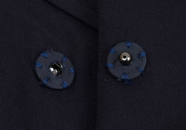 Y's Wool Rayon Raw Edge Snap Long Jacket Blue Size 1