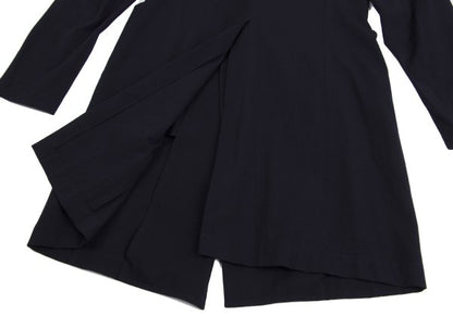 Y's Wool Rayon Raw Edge Snap Long Jacket Blue Size 1