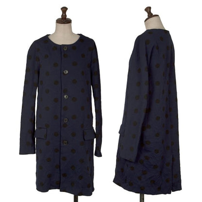 Y's Blue Wrinkle Finish Polka Dot Collarless Jacket Size 2