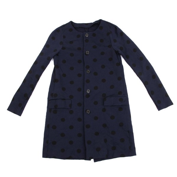 Y's Blue Wrinkle Finish Polka Dot Collarless Jacket Size 2