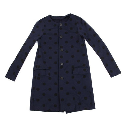Y's Blue Wrinkle Finish Polka Dot Collarless Jacket Size 2
