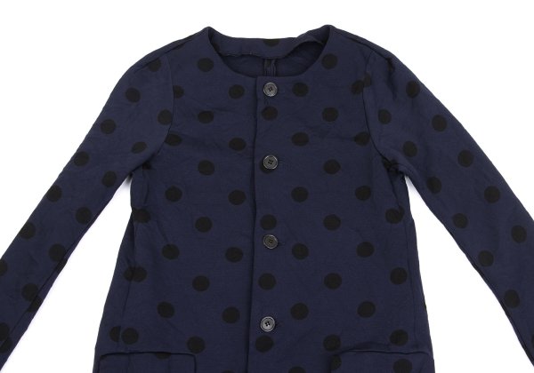 Y's Blue Wrinkle Finish Polka Dot Collarless Jacket Size 2