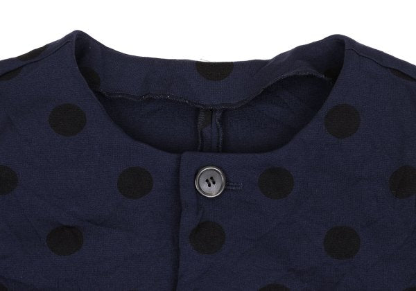 Y's Blue Wrinkle Finish Polka Dot Collarless Jacket Size 2