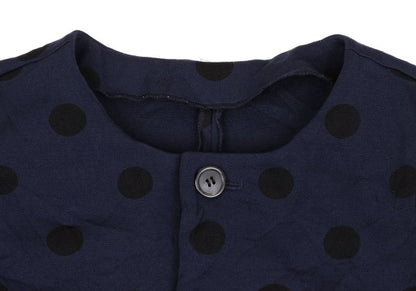 Y's Blue Wrinkle Finish Polka Dot Collarless Jacket Size 2